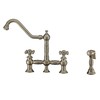 Whitehaus Bridge Faucet W/ Long Traditional Swivel Spout, Cross Handles And Brass WHKBTCR3-9201-NT-BN